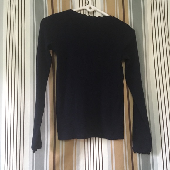 Zara navy blue ribbed long sleeved top with zig zag neckline - Picture 3 of 4